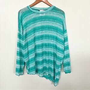 New PRETTY YOUNG THING Sheer Striped Asymmetrical Tunic Top Womens SIZE XL